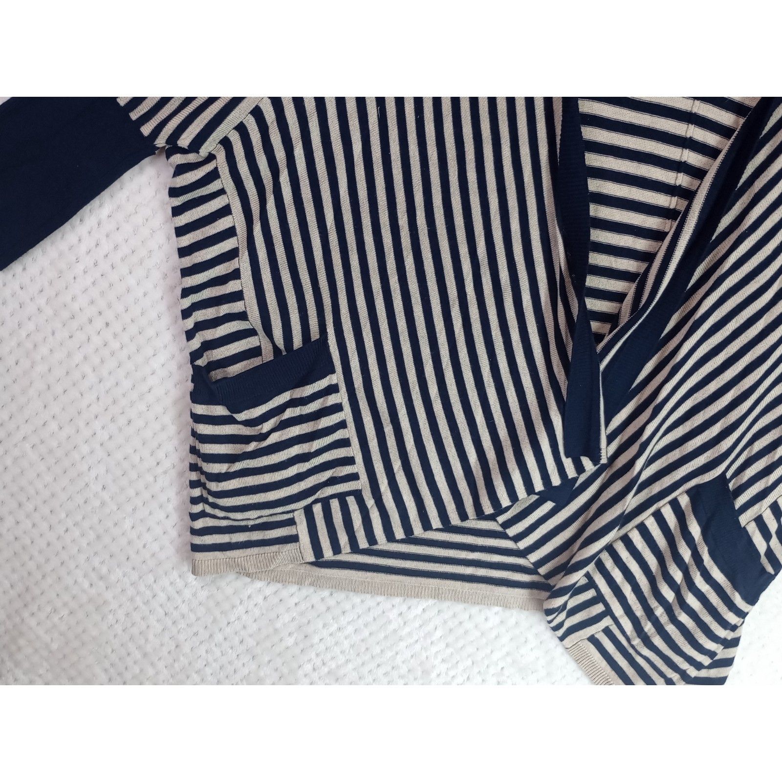 89th & Madison Women's Xl Navy Cream Striped Cardigan Duster — image 3 of 8